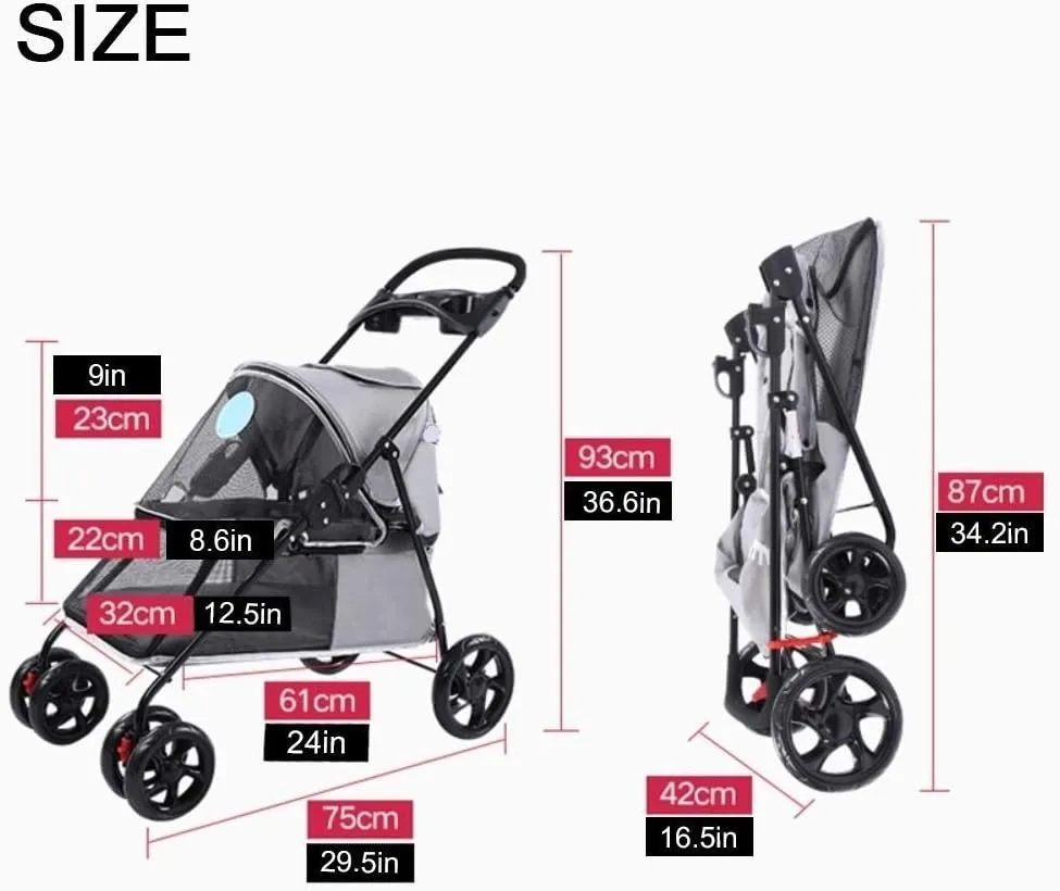 Double Dog Stroller Removable Pet Travel Stroller Foldable Cat Dog Pushchair Trolley Front Swivel Wheels and Rear Brake Maximum Weight 15Kg Pet Travel Stroller (C)