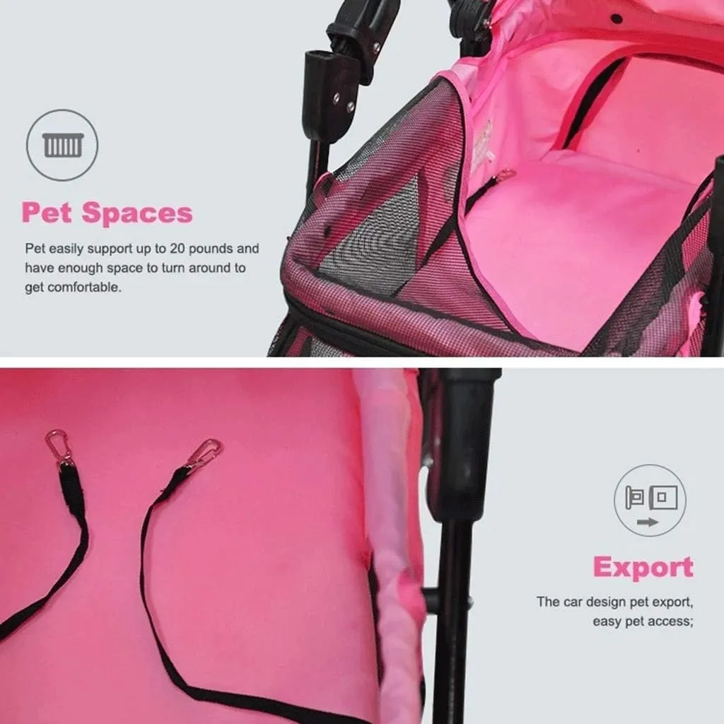 Double Dog Stroller Removable Pet Travel Stroller Foldable Cat Dog Pushchair Trolley Front Swivel Wheels and Rear Brake Maximum Weight 15Kg Pet Travel Stroller (C)