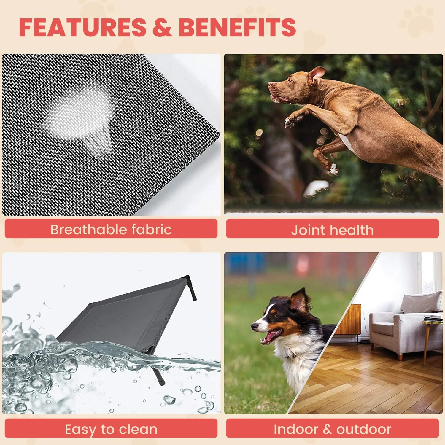 Elevated Waterproof Camping Pet Bed, Medium Army - Floofi