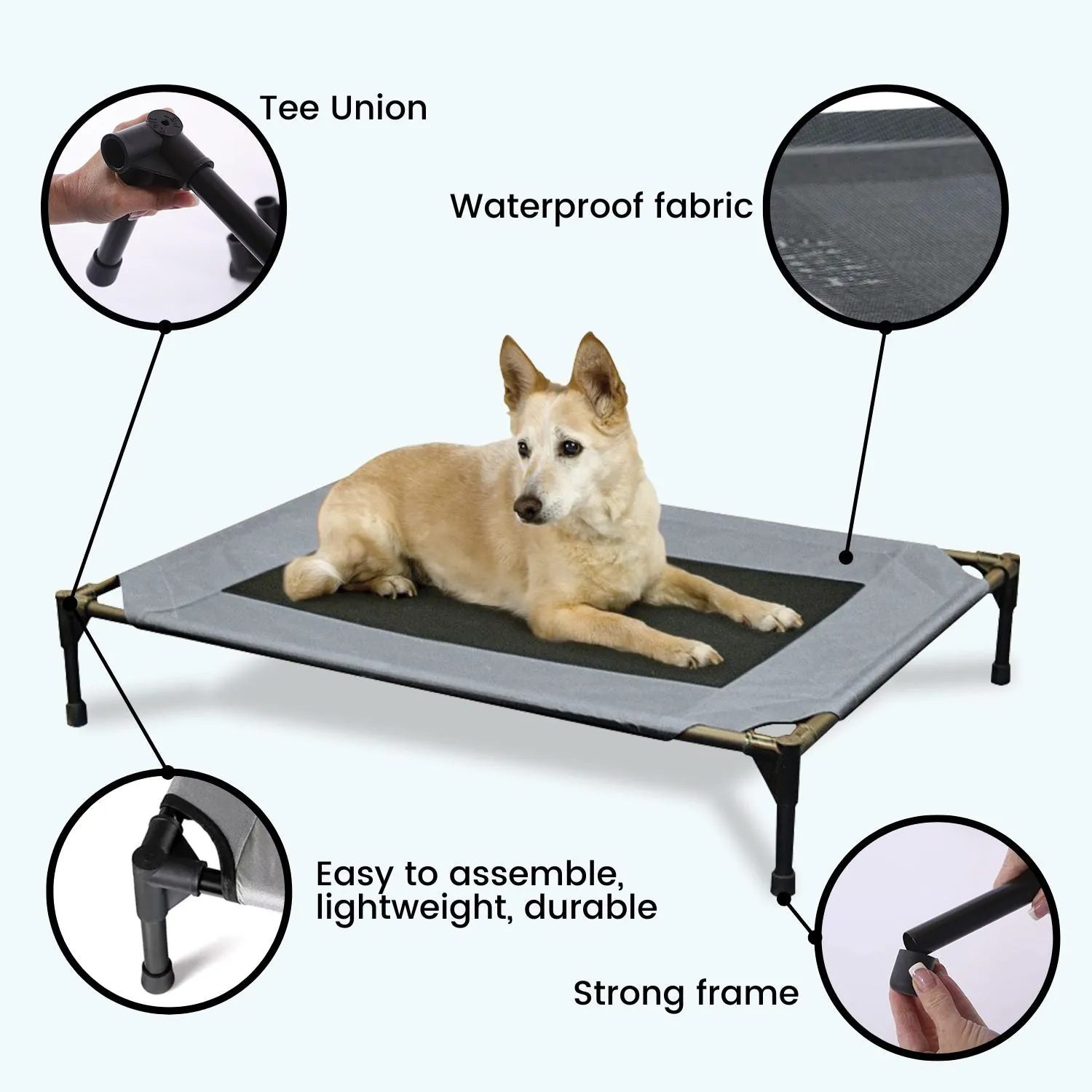 Elevated Waterproof Camping Pet Bed, Medium Army - Floofi
