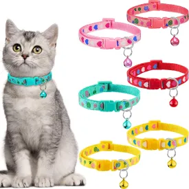 Frienda 6 Pieces Cat Collar with Bell Kitten Breakaway Collar Heart Pattern Adjustable Lollipop Spring Summer Design for Girl Boy Kitty(Pink, Green, Red, Light Red, Yellow)