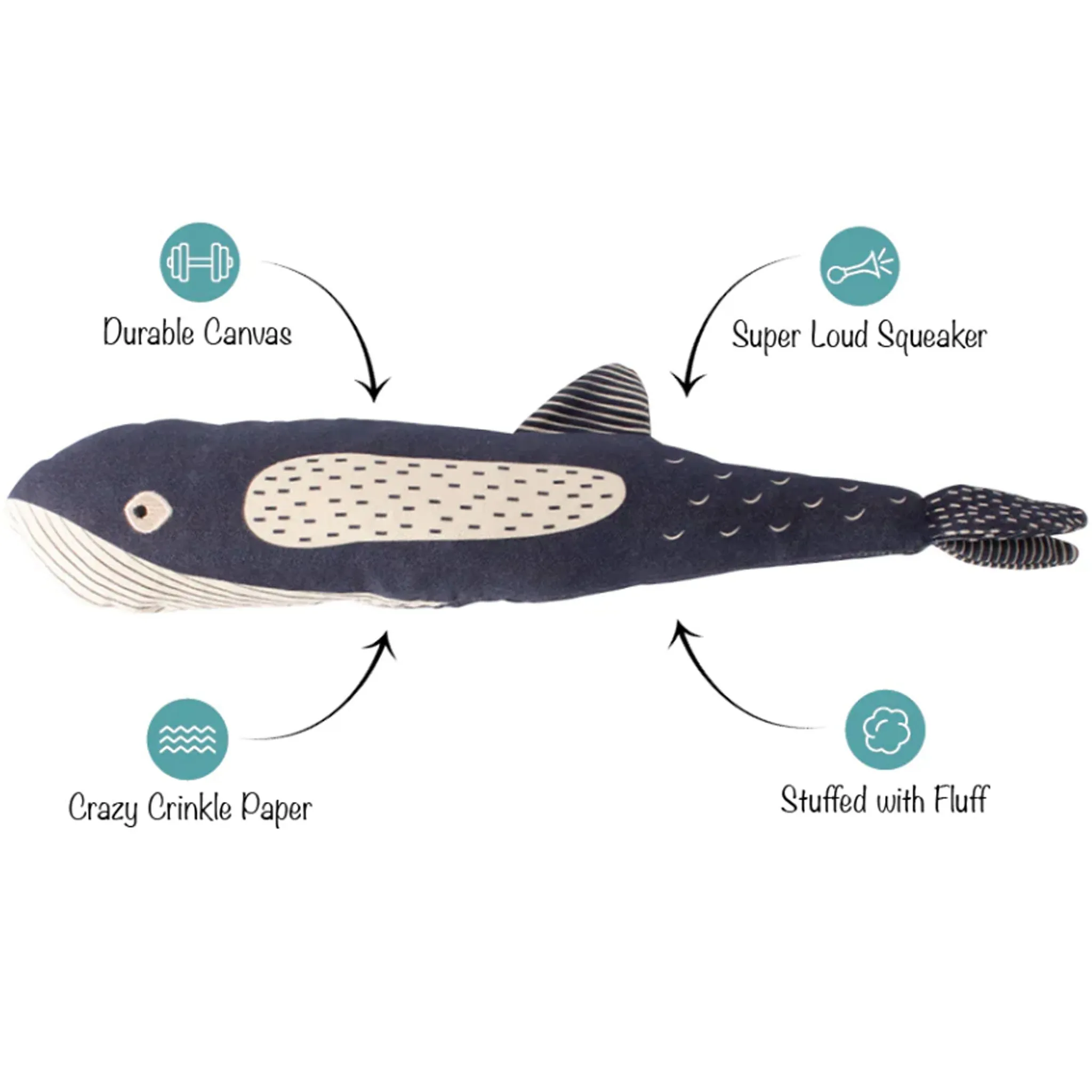 Fringe Canvas Squeaker Whale Dog Toy