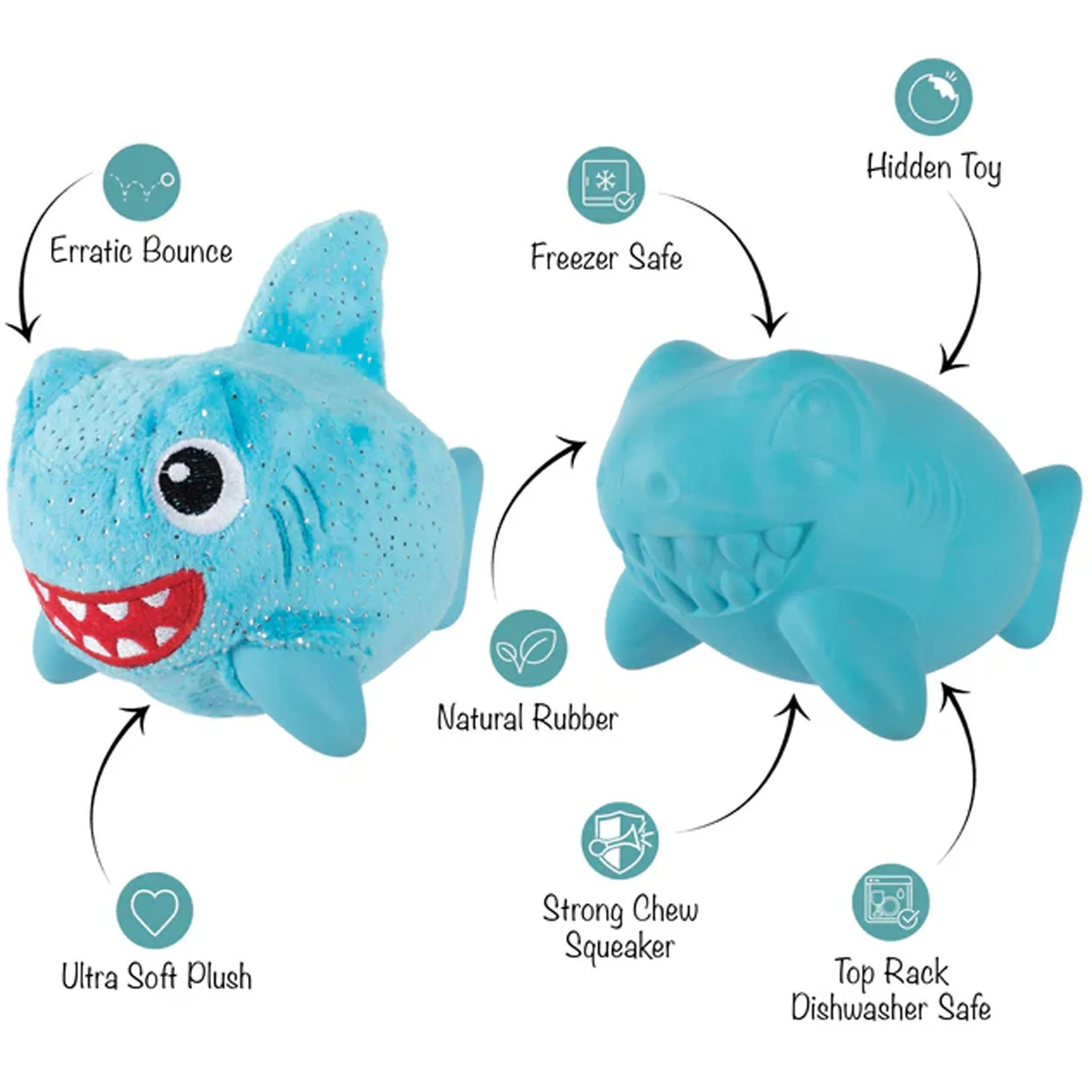 Fringe Plush & Rubber Shark Dog Toy