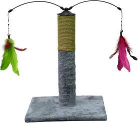 Go Pet Club Everyday Value 19in Scratching Post with Sisal Rope and Interactive Hanging Toy Feather, Gray
