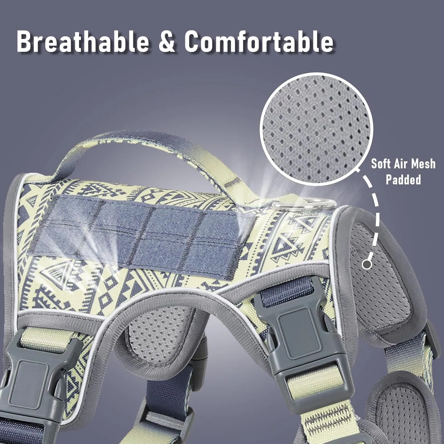 Heavy Duty No Pull Tactical Dog Harness for Large Dogs, Labrador Golden Retriever German Shepherd, Adjustable Soft Padded Dog Vest, Breathable Pet Oxford Vest with Easy Control Handle, Gray L
