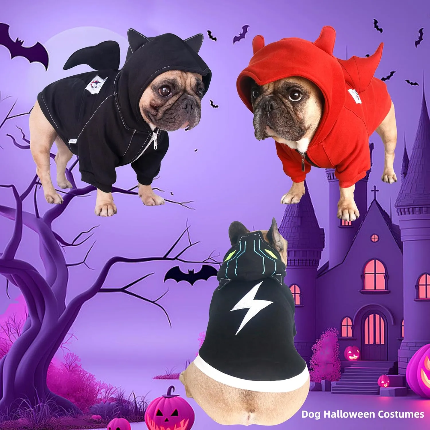 iChoue English Bulldog Batman Costumes Clothes Hoodies Shirts Vest for Medium Dogs Cold Weather Winter Coats French Frenchie Pug Pitbull - Red Bat, XXLarge
