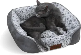 KINGROCK Square Washable Dog Bed for Medium Small Dogs, Rose Circle Plush Bolster Bed