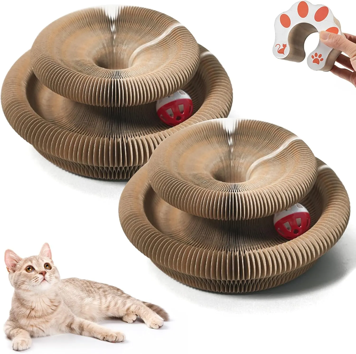 Kitty Kurlz Magic Twist Cat Toy, Collapsible & Double-Sided Infinity Design Kitten Scratching Pad, Eco-Friendly Cardboard, Long-Lasting Interactive Play Toy for Indoor Kittens, 2 Pack