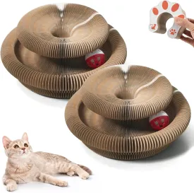 Kitty Kurlz Magic Twist Cat Toy, Collapsible & Double-Sided Infinity Design Kitten Scratching Pad, Eco-Friendly Cardboard, Long-Lasting Interactive Play Toy for Indoor Kittens, 2 Pack