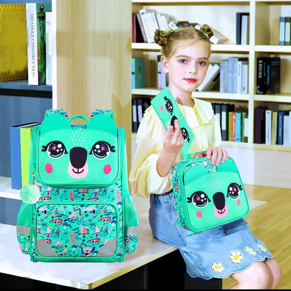 KLFVB 3PCS Backpack for Girls and Boys, 15" Unicorn Dinosaur Bookbag with Lunch Box, Kids Preschool School bag