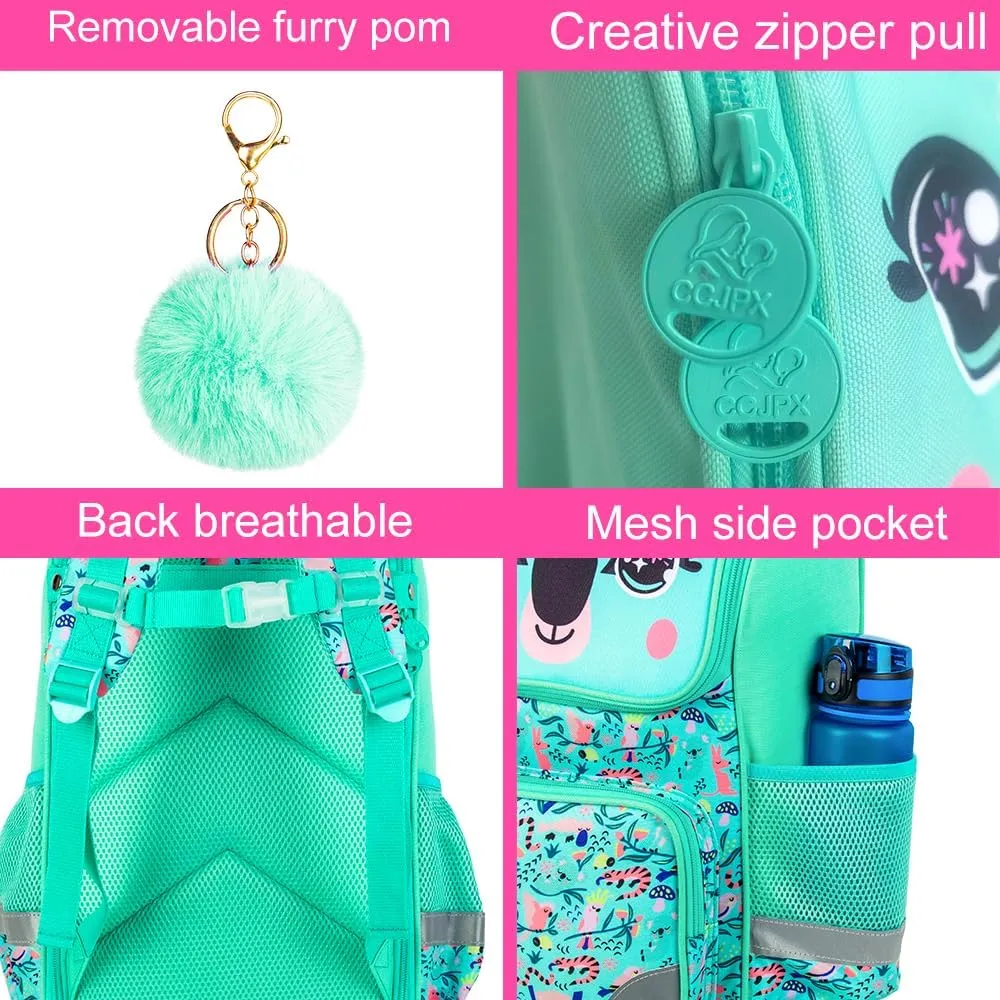 KLFVB 3PCS Backpack for Girls and Boys, 15" Unicorn Dinosaur Bookbag with Lunch Box, Kids Preschool School bag
