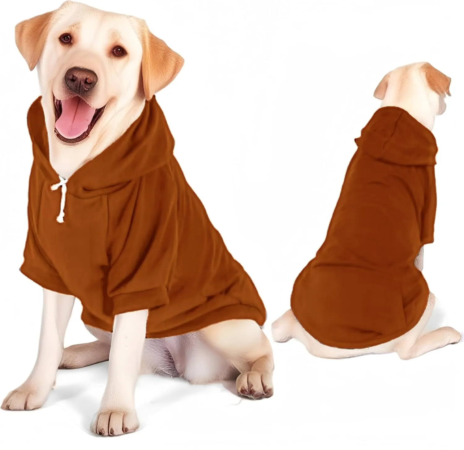 Large Dog Hoodie Sweater with Leash Hole and Pocket, Fleece Lined Hooded Large Dog Sweatshirt, Soft Warm Winter Clothes for Medium Large Dogs & Cats (Brown Dog Hoodie, L)