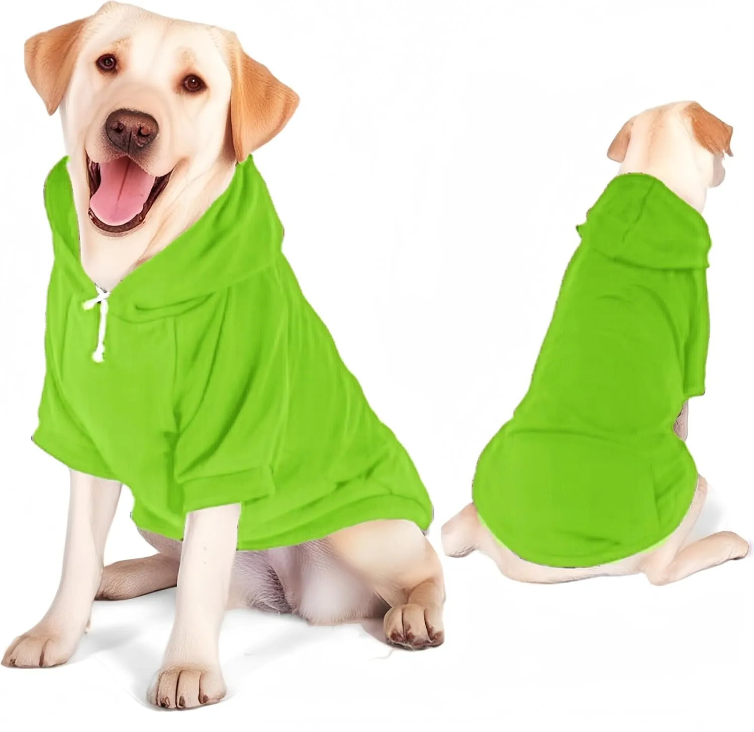 Large Dog Hoodie Sweater with Leash Hole and Pocket, Fleece Lined Hooded Large Dog Sweatshirt, Soft Warm Winter Clothes for Medium Large Dogs & Cats (Green Dog Hoodie, L)