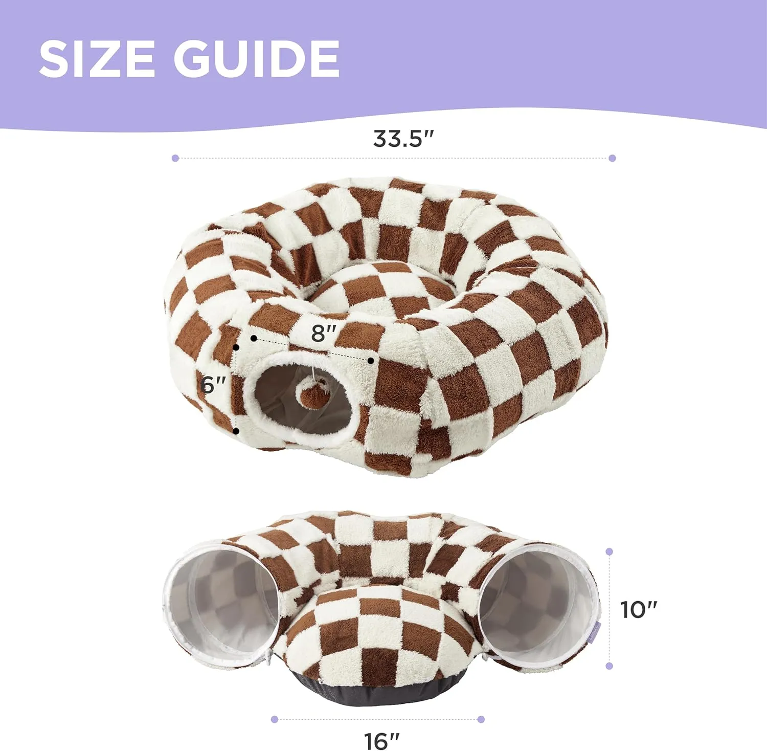 Lesure Cat Tunnel Bed for Indoor Cats - Cute Cat Donut Tunnel Toys with Washable Circle Cushion, Round Pet Peekaboo Cave Toy for Kitten/Puppy/Rabbit, Standard Brown