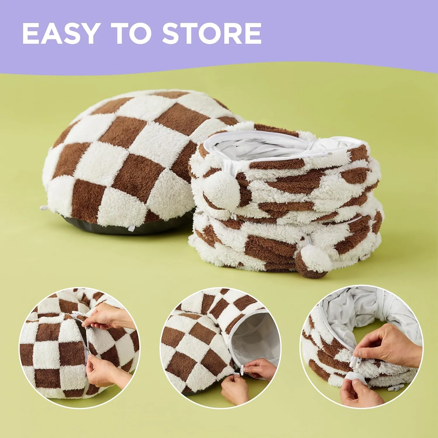 Lesure Cat Tunnel Bed for Indoor Cats - Cute Cat Donut Tunnel Toys with Washable Circle Cushion, Round Pet Peekaboo Cave Toy for Kitten/Puppy/Rabbit, Standard Brown
