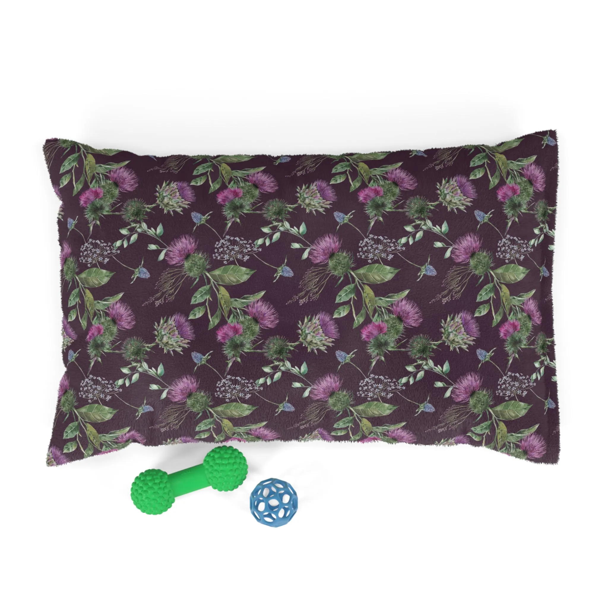 Luxury Pet Bed, feather soft fleece, Brugandy, Scottish Floral