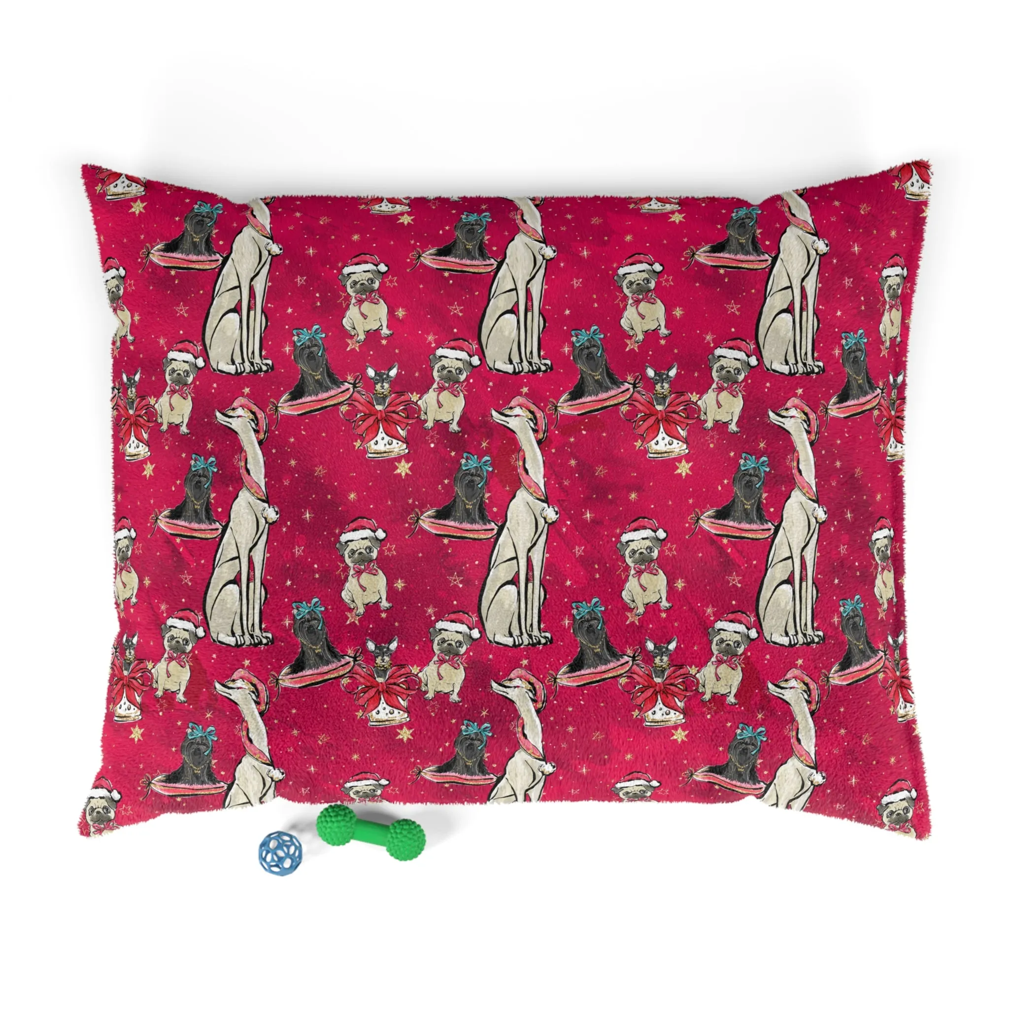 Luxury Pet Bed, feather soft fleece, Doggie Christmas Red