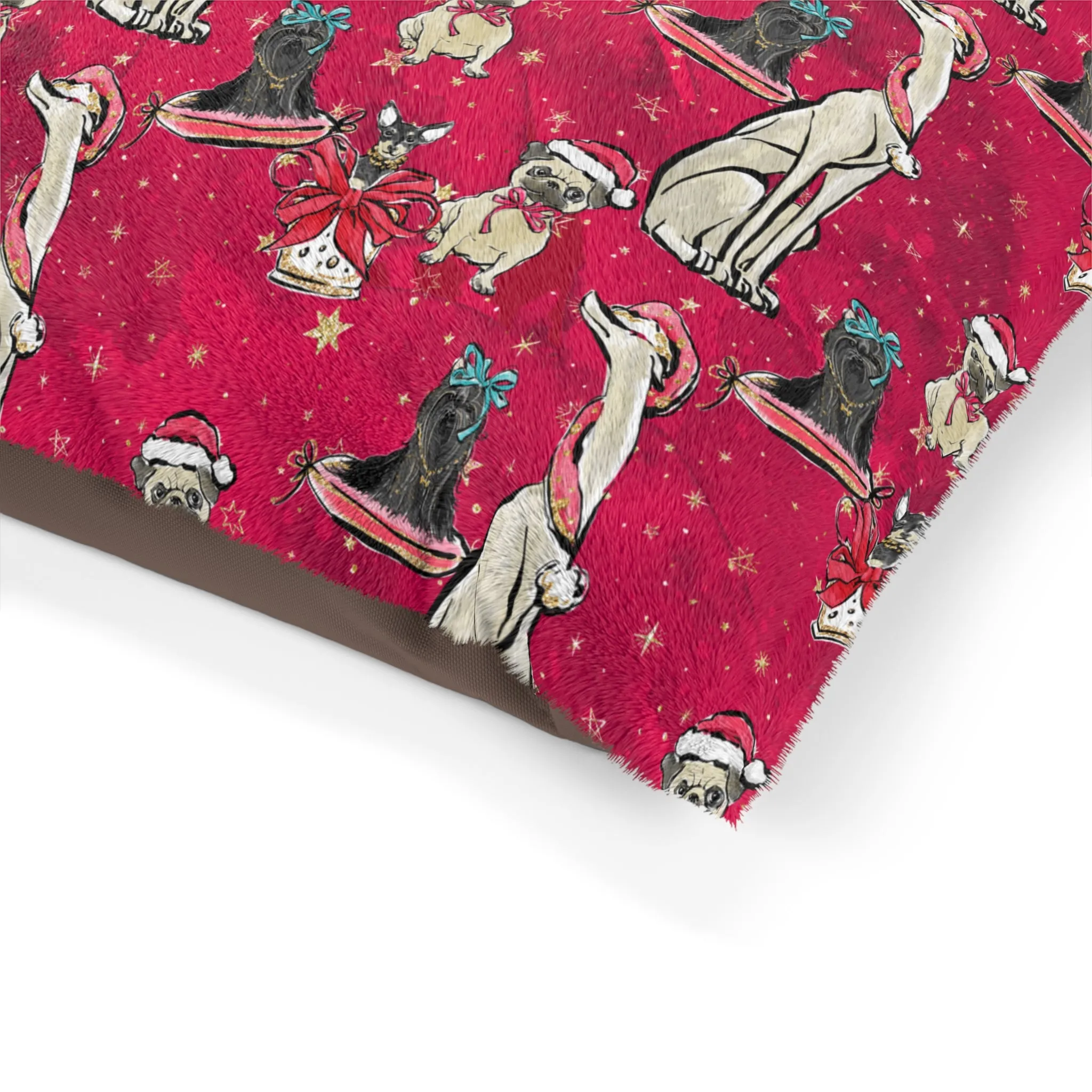 Luxury Pet Bed, feather soft fleece, Doggie Christmas Red