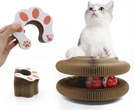 Magic Organ Cat Scratching Board | Foldable & Recyclable Cardboard Cat Toy with Bell Ball | Scratch-Resistant, Durable Cat Scratcher for Indoor Cats | Kitty Curlz Multi-Shape Anxiety Relief Toy (2pc)