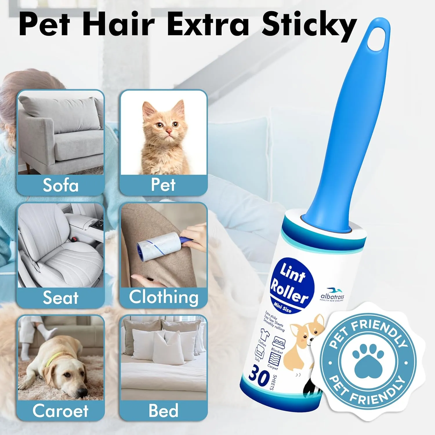 Mini Extra Sticky Lint Rollers for Travel - 150 Sheets Small Sized Portable Lint Removers for Pet Hair and Debris Pickup150