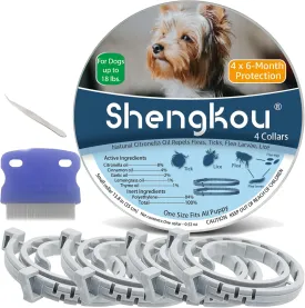 Natural Flea and Tick Collar for Puppies - Provides 24-Month Protection, Safe Pest Control - Waterproof and Strong - Includes Free Flea Comb and Tick Tweezer - 4-Pack