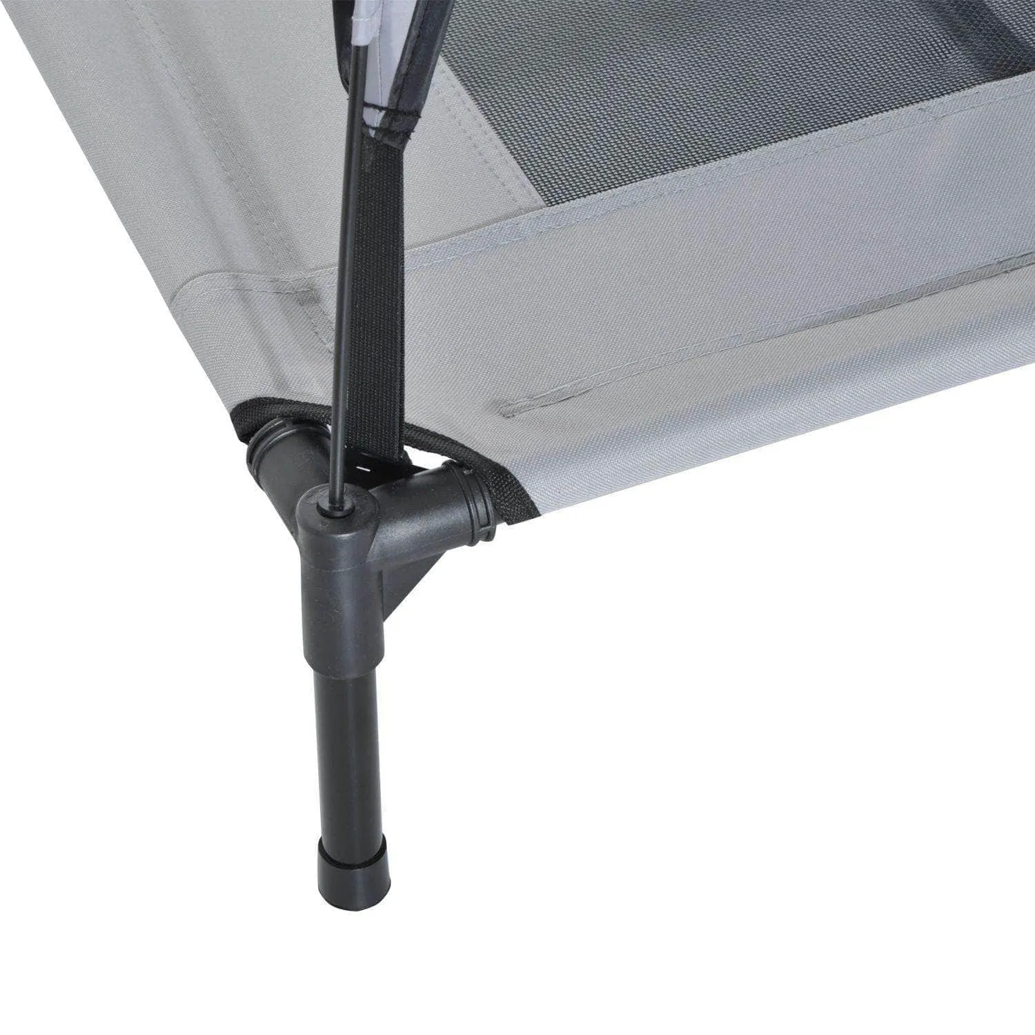 Outdoor Patio Large Elevated Foldable Dog Bed with Canopy and Carry Bag in Grey and Black