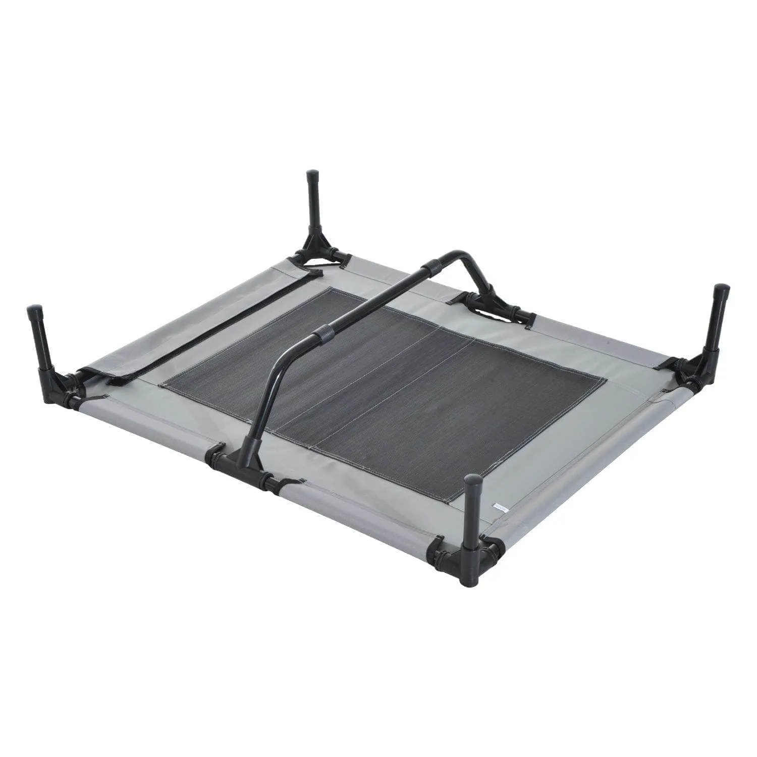 Outdoor Patio Large Elevated Foldable Dog Bed with Canopy and Carry Bag in Grey and Black