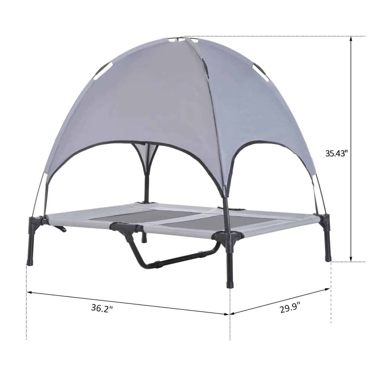 Outdoor Patio Large Elevated Foldable Dog Bed with Canopy and Carry Bag in Grey and Black