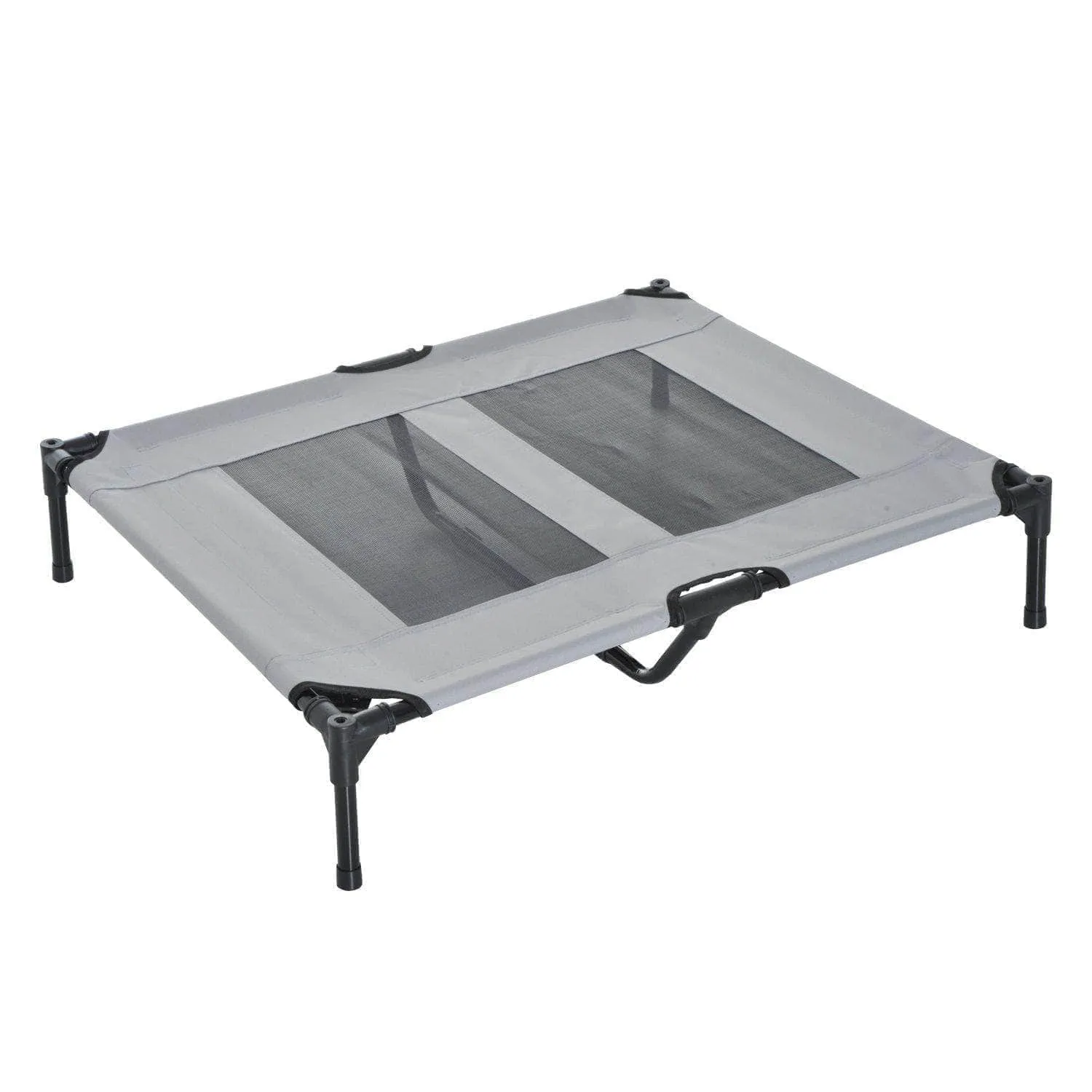 Outdoor Patio Large Elevated Foldable Dog Bed with Canopy and Carry Bag in Grey and Black