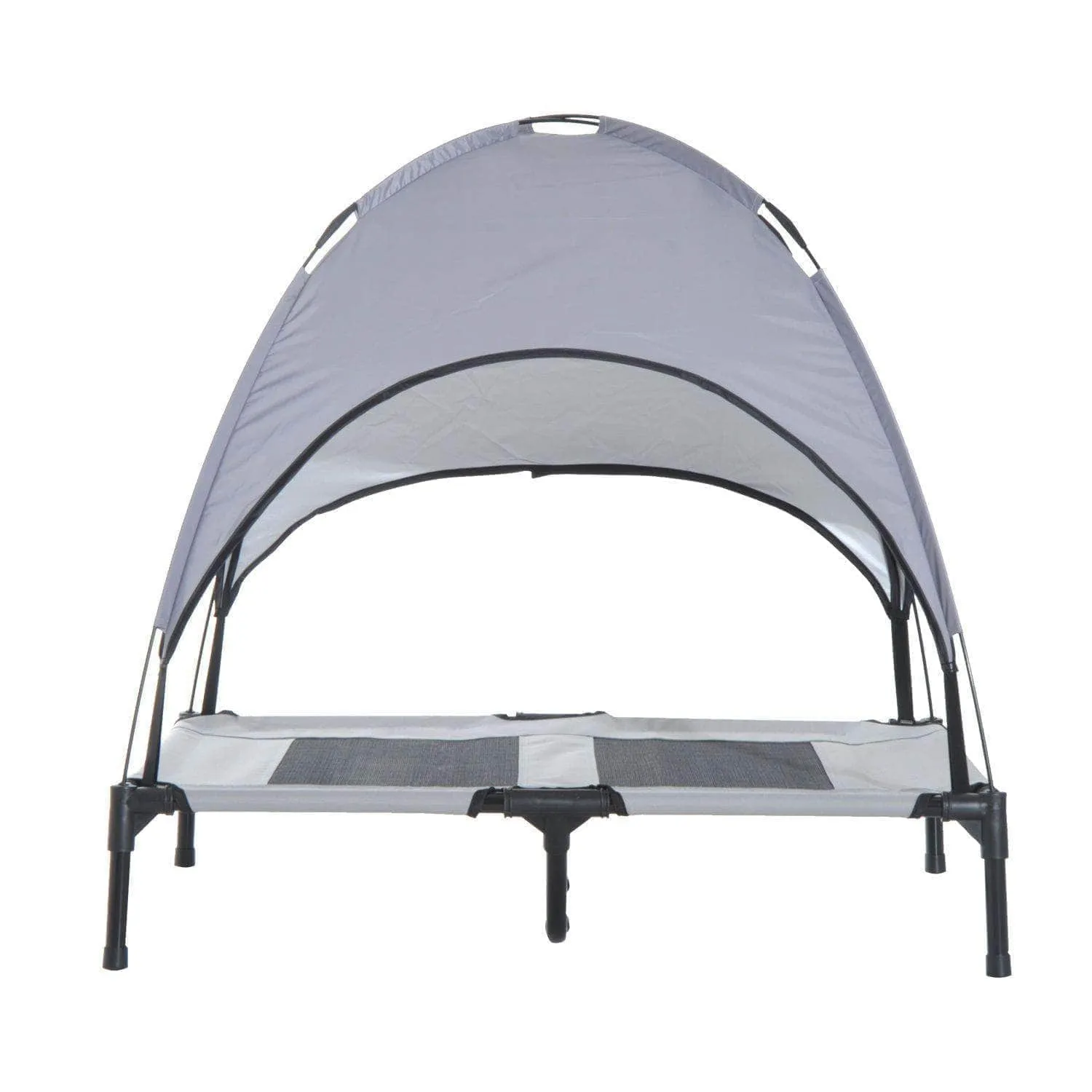 Outdoor Patio Large Elevated Foldable Dog Bed with Canopy and Carry Bag in Grey and Black