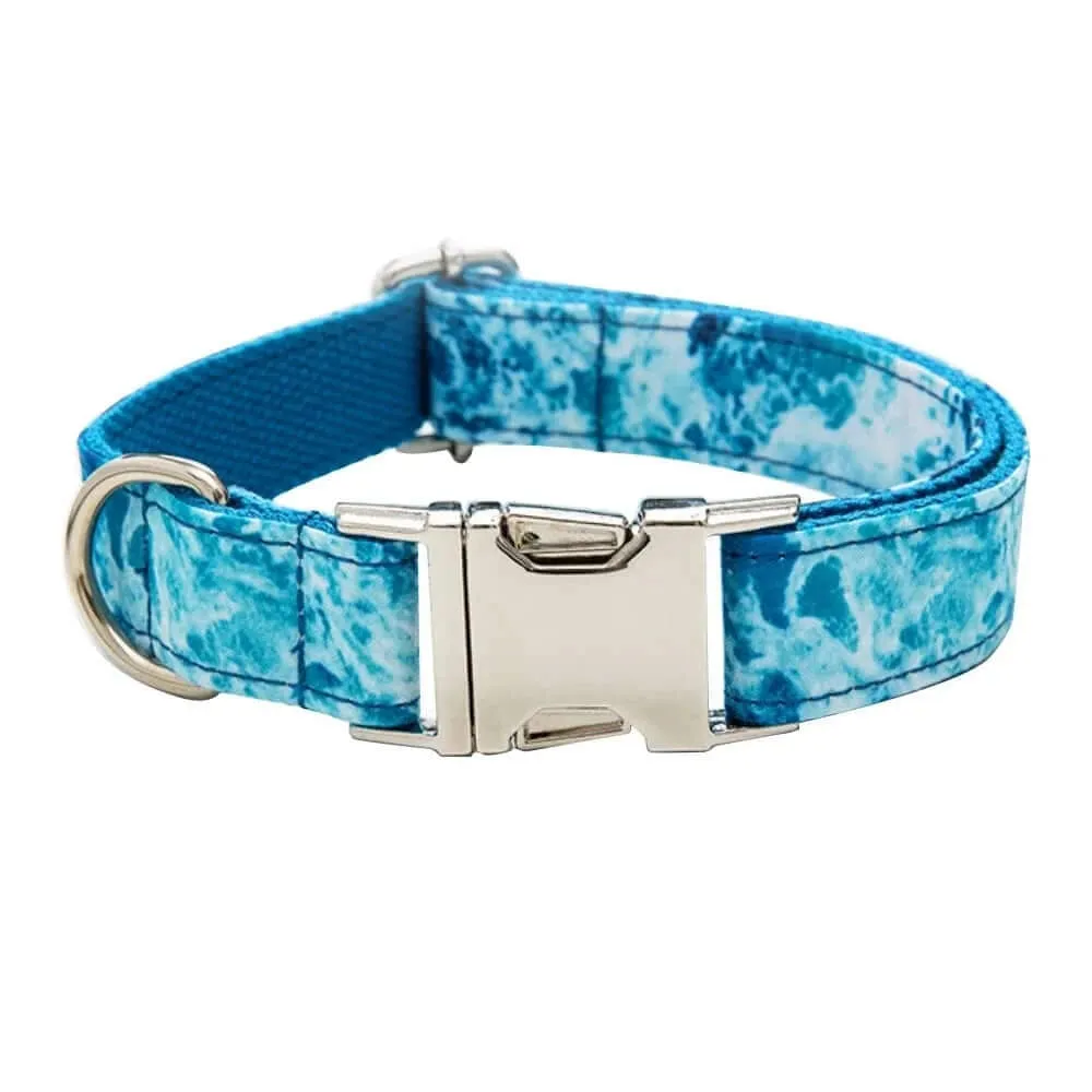 Personalized ID Tag Blue Sea Wave Pet Collar & Leash
