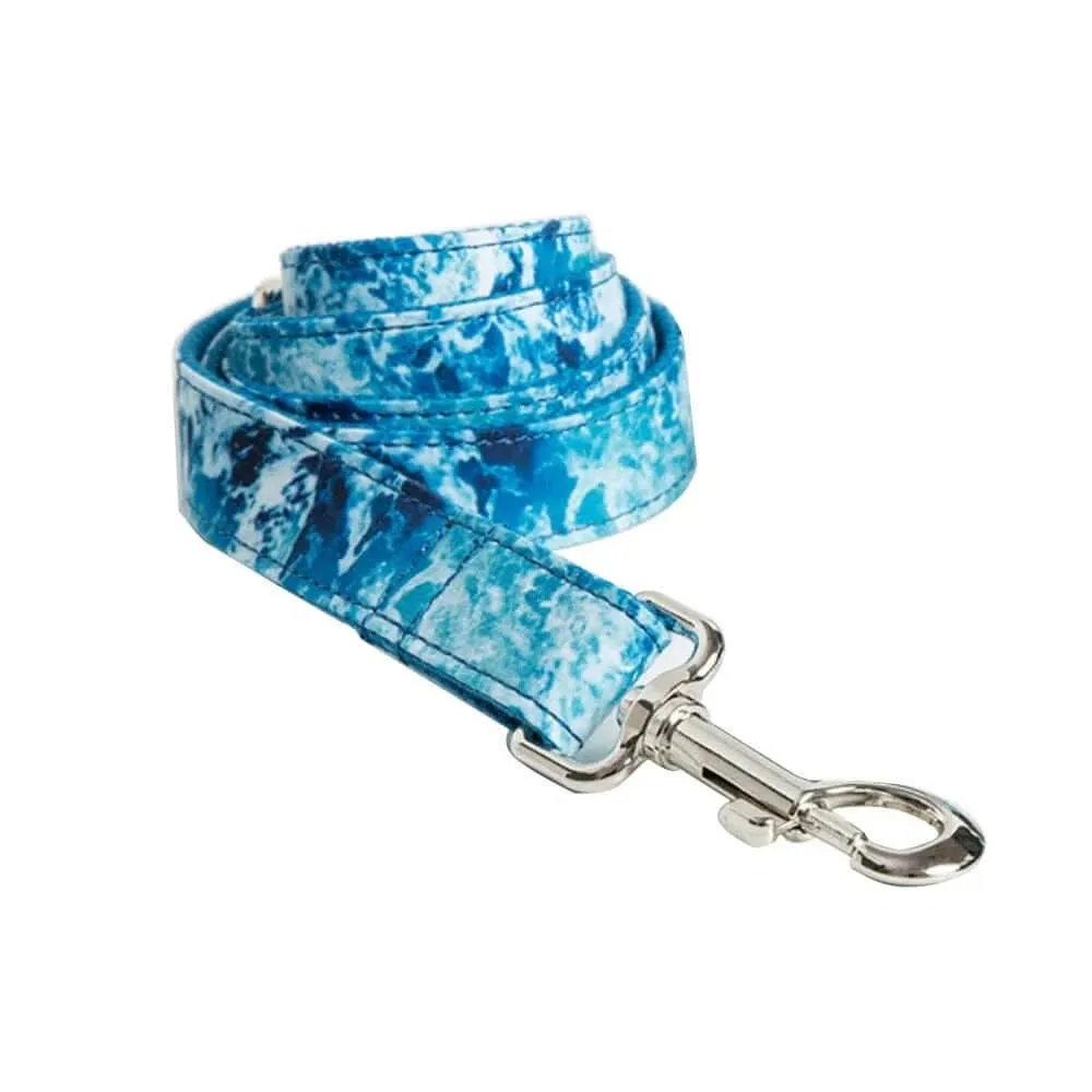 Personalized ID Tag Blue Sea Wave Pet Collar & Leash