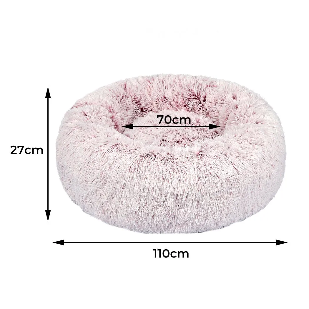 Ultra-Soft Plush XL Pink Donut Dog & Cat Bed - Calming Nest Kennel Mat