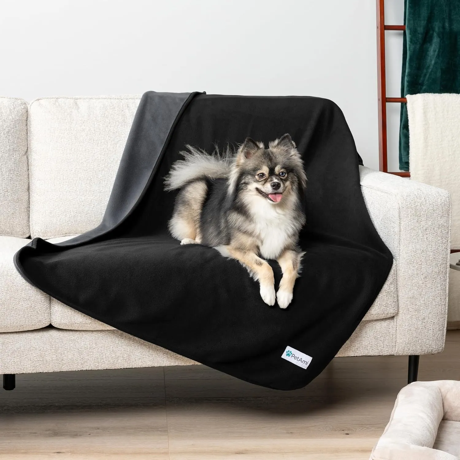 PetAmi Waterproof Dog Blanket for Medium Large Pets Dogs Cats, Pet Couch Cover Protector for Furniture, Reversible Washable Soft Fleece Cat Blanket for Bed Couch Sofa, 40x60 (Black/Gray)
