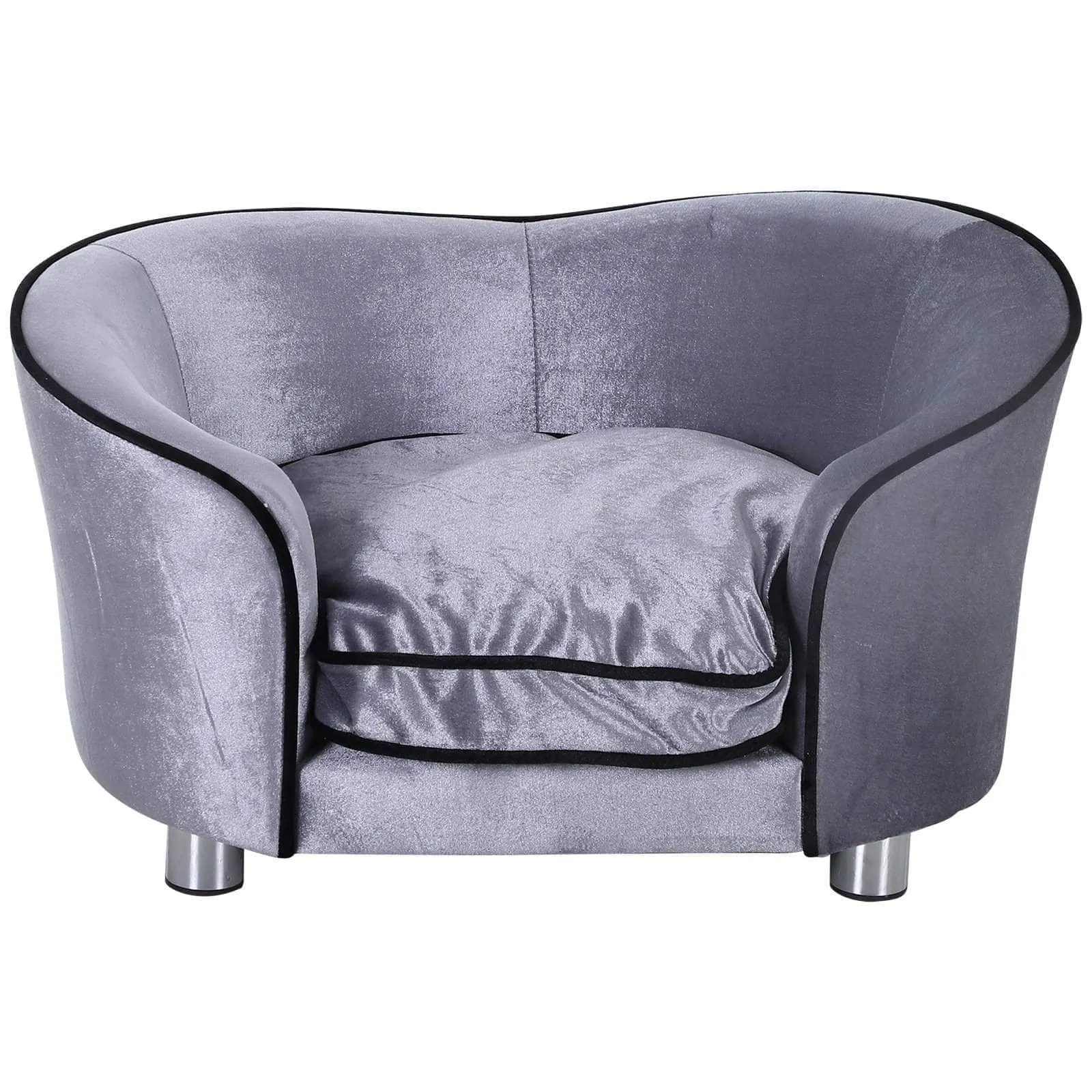 Plush Fabric Elevated Small Dog Sofa Bed in Silver Grey