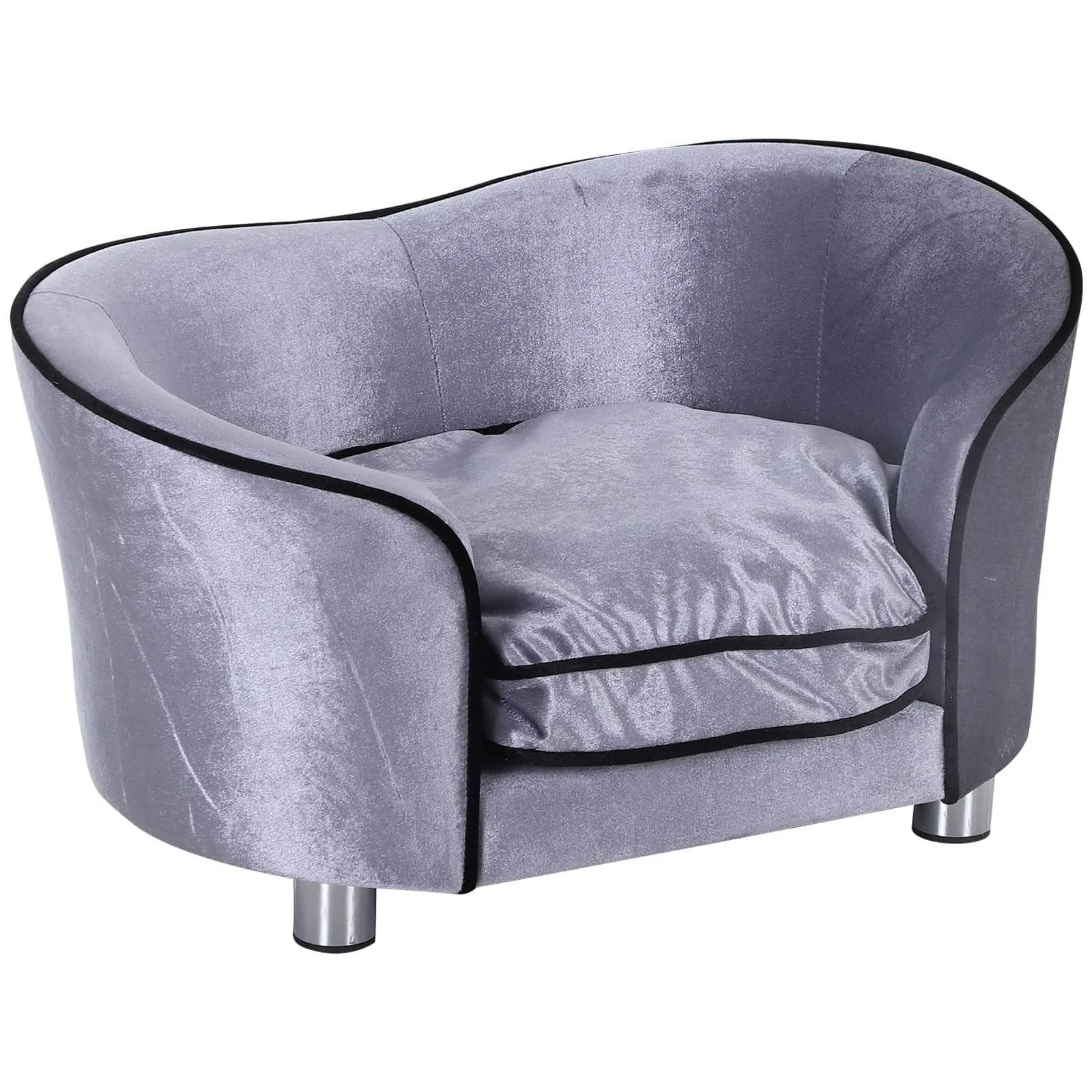 Plush Fabric Elevated Small Dog Sofa Bed in Silver Grey