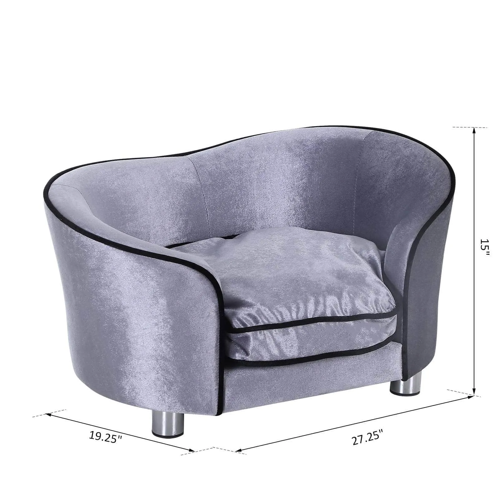 Plush Fabric Elevated Small Dog Sofa Bed in Silver Grey