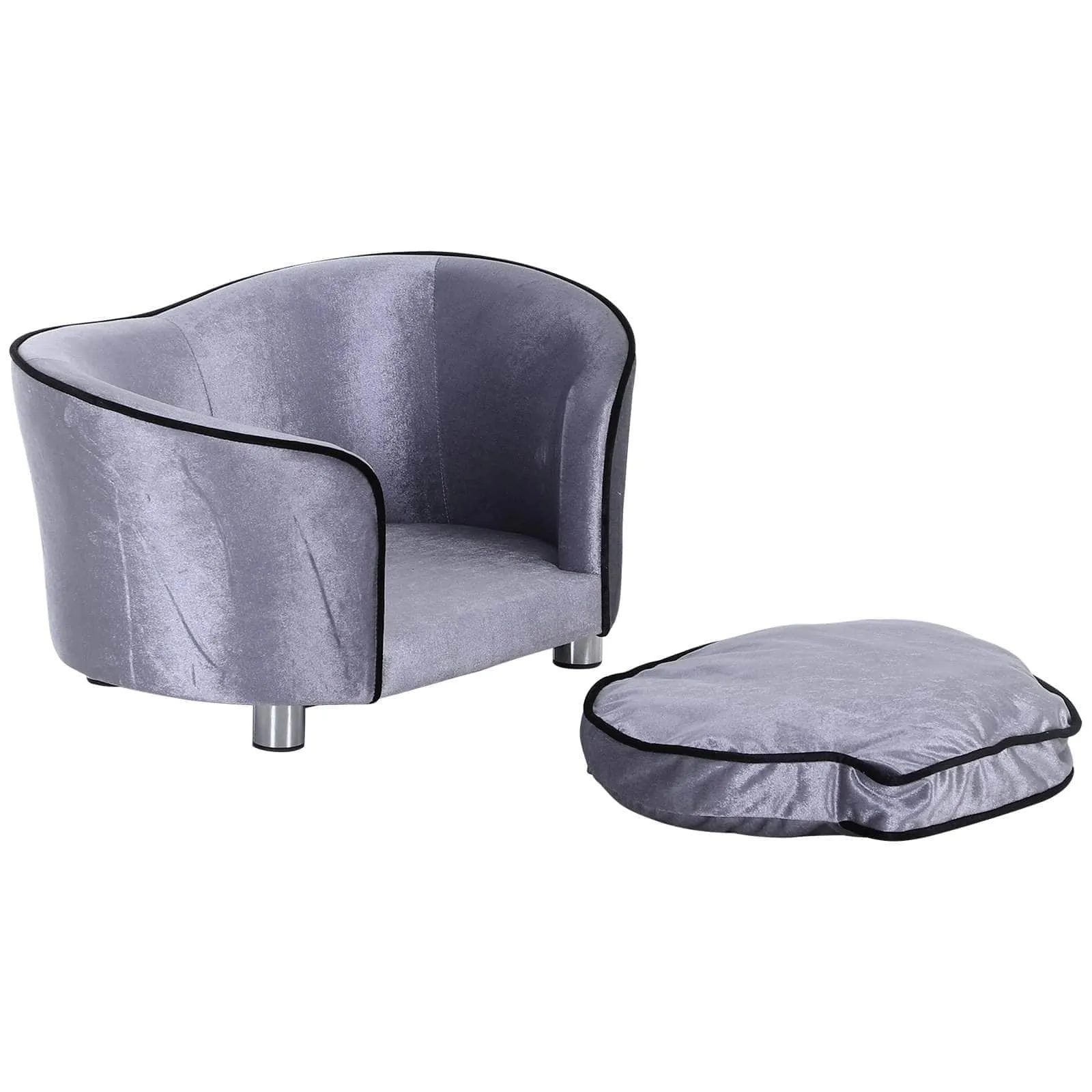 Plush Fabric Elevated Small Dog Sofa Bed in Silver Grey