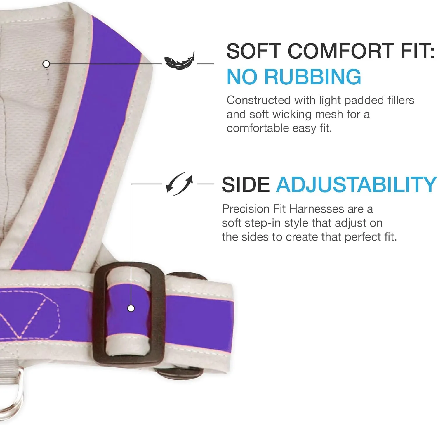 Precision Fit Nylon Step-in Adjustable Dog Harness in Teacup to 40 LBS Vest Easy On Adjustable XXXSmall Toy Puppies to Large Soft Walking Doggy Wrap Vest (1101) (XSmall - Purple)