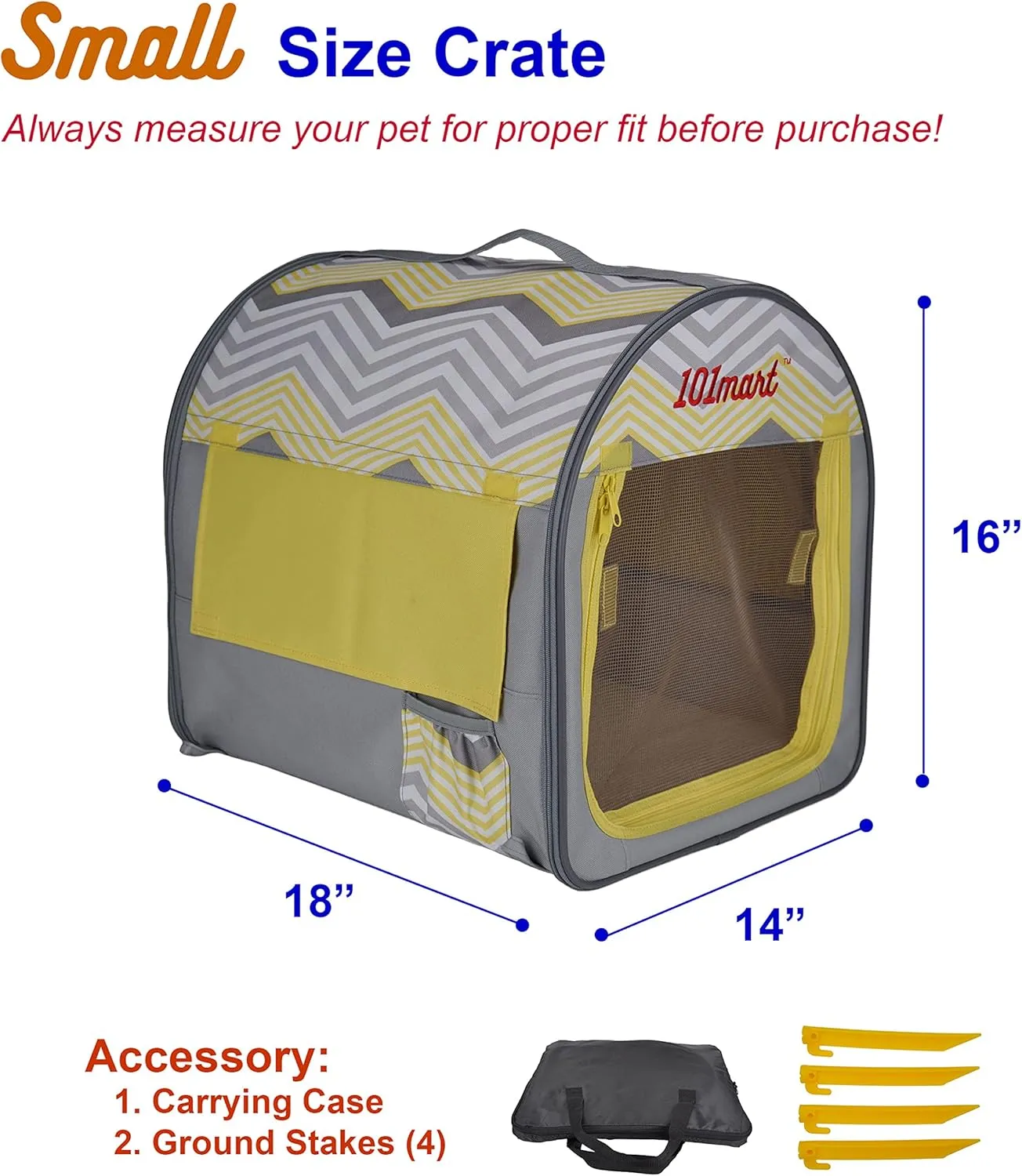 Premium Soft-Sided Foldable Small Size Pet Crate | Portable Pet Kennel for Home and On The Go | Made from Durable Water-Resistant Canvas Fabric | Perfect for Indoor and Outdoor Use