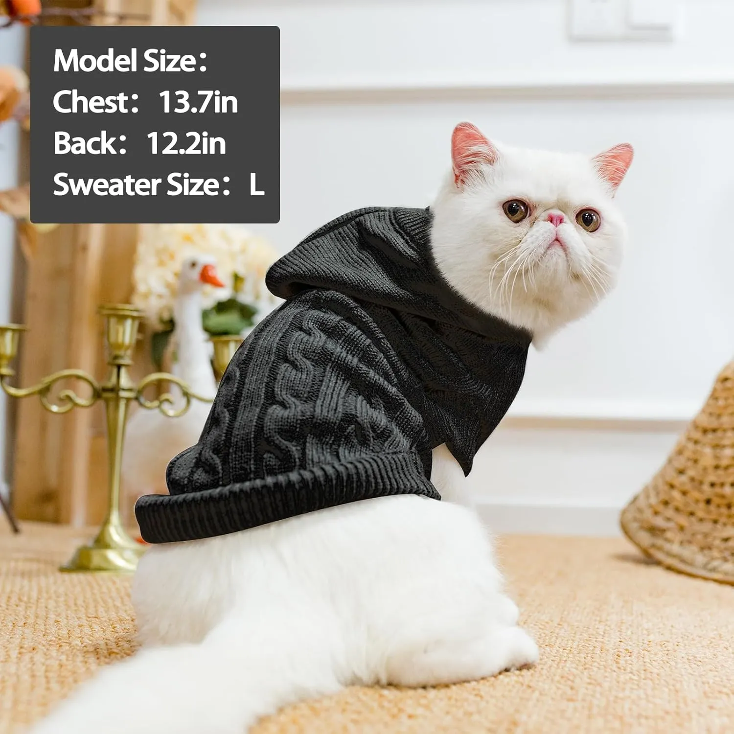 PUPTECK Winter Dog Cat Sweater Coat - Soft Cold Weather Clothes Knitwear for Kitties & Small Dogs Indoor Outdoor Walking Warm, Knitted Classic for Doggies Kitties Girls Boys, Black S