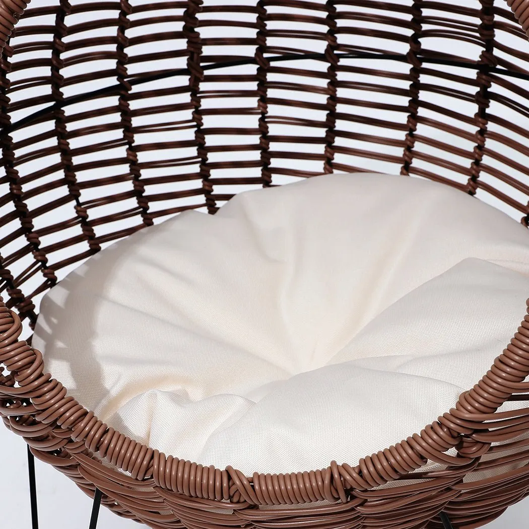 Rattan Pet Bed Elevated Cat Dog House Round Wicker Basket Kennel Egg Shape
