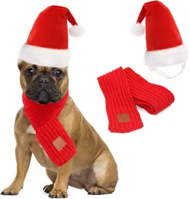 Rypet Dog Santa Hat and Scarf Christmas Dog Costumes Pet Santa hat Christmas Dogs Scarf for Small to Medium Dogs and Cats