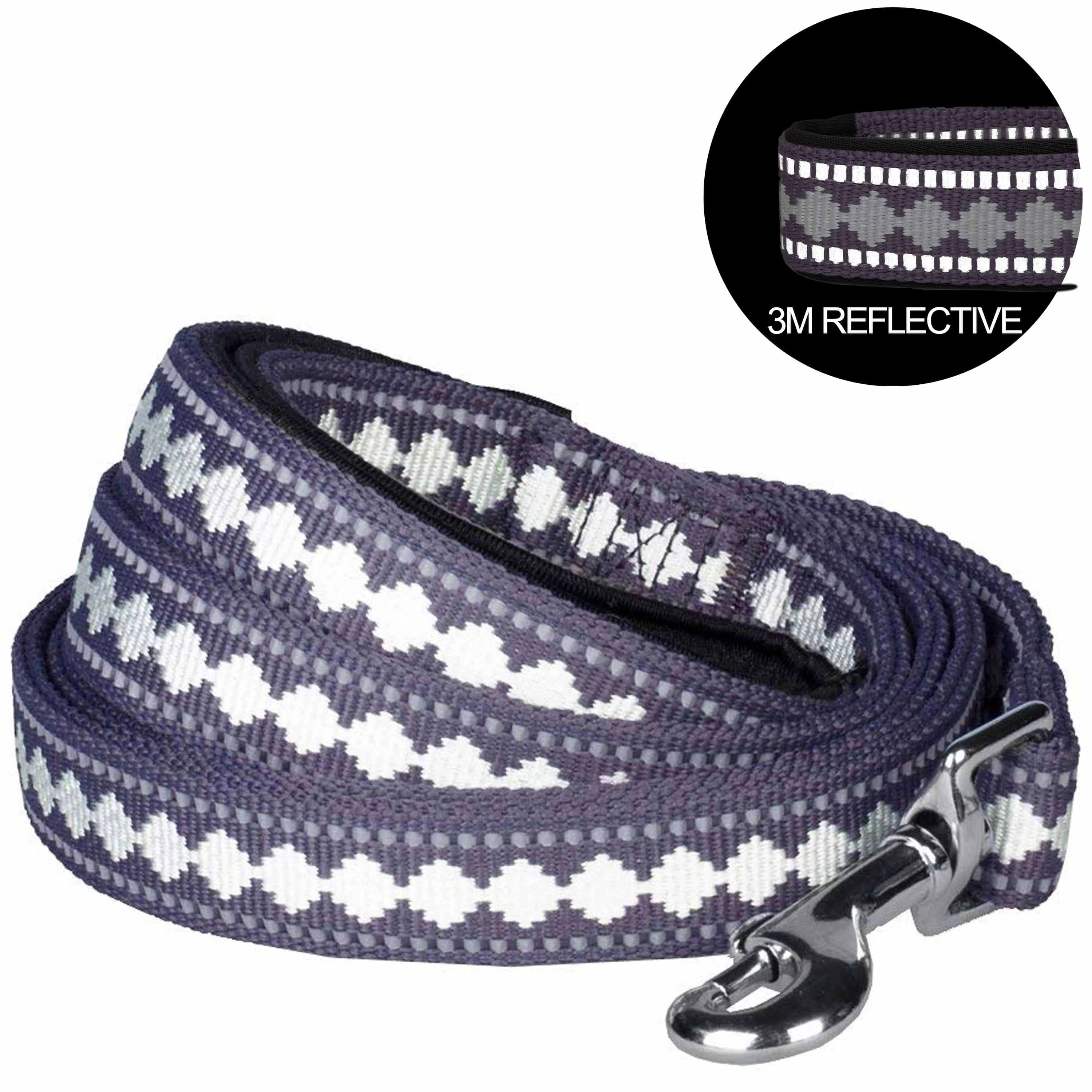 Soft 3M Reflective Jacquard Dog Leash with Neoprene Padded Handle