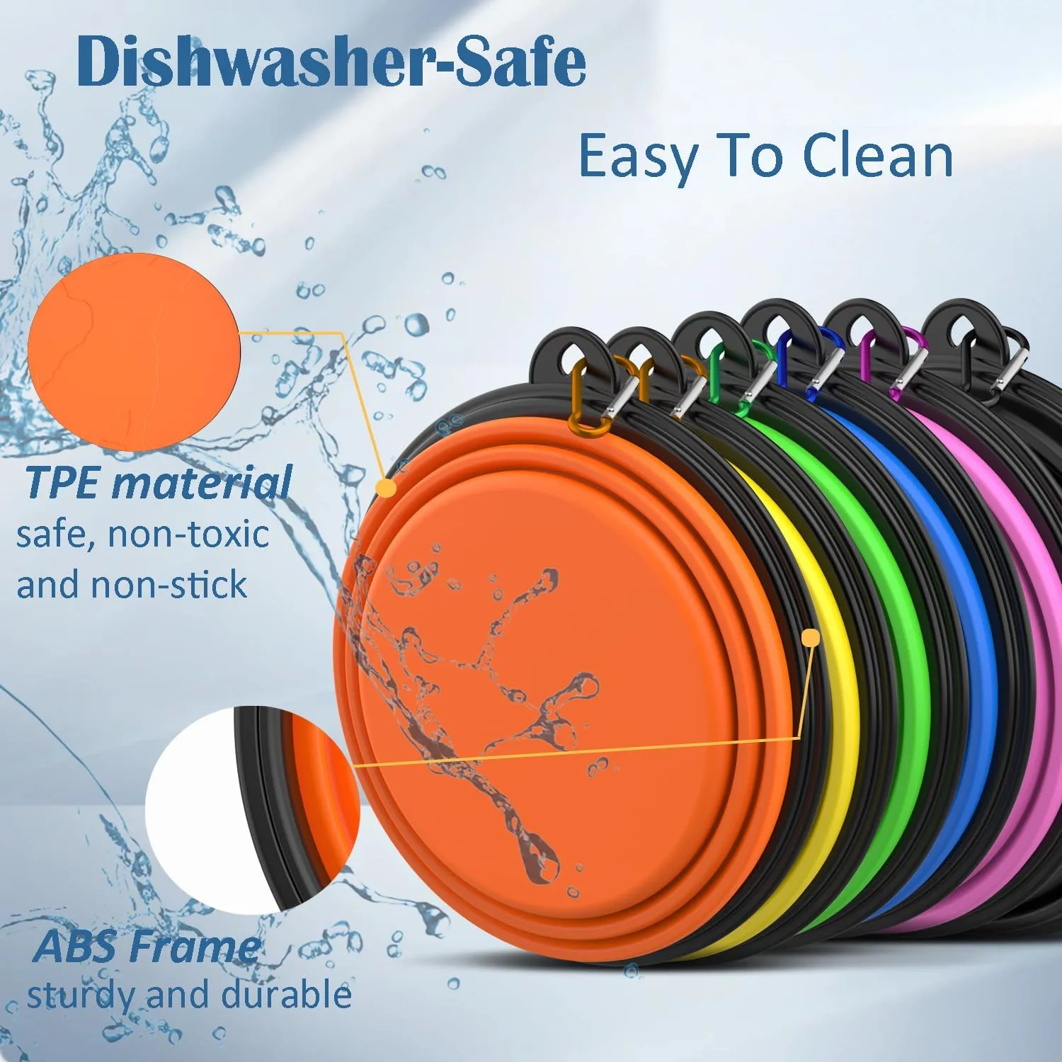 Takfox Collapsible Dog Bowls [3 Pack] 20 oz, Travel Dog Bowls, Pet Bowl Portable Foldable Water Food Feeding Dishes with Carabiner Clip for Traveling Hiking Walking-Red & Orange & Yellow