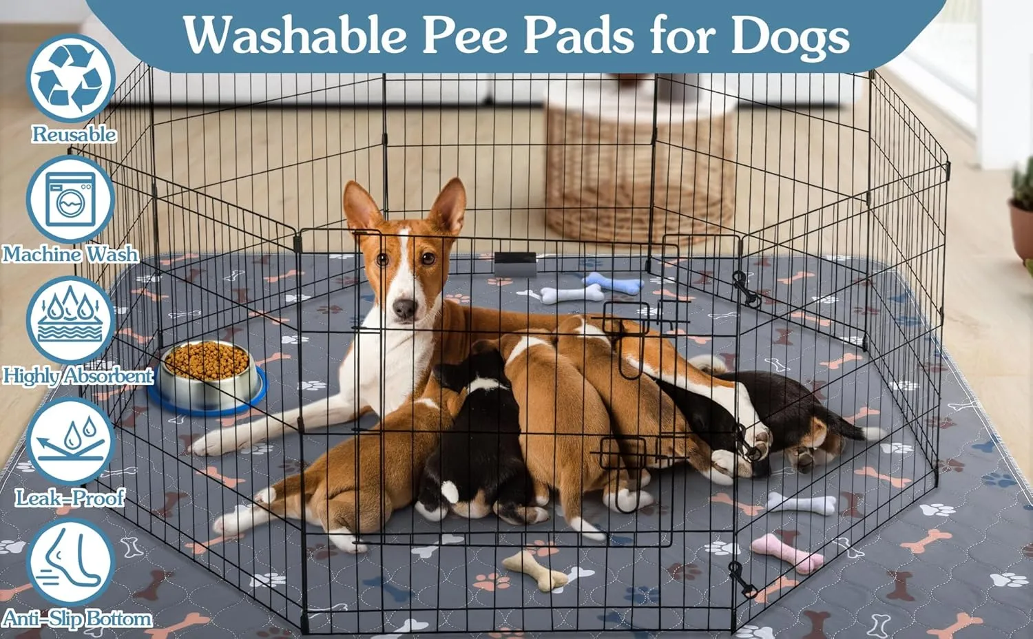 Washable Pee Pads for Dogs,2 Pack 48"x60" Reusable Puppy Training Pads, Ultra-Absorbent and Leak-Proof Whelping Pads , Extra Large Potty Playpen Mat for Incontinence, Housebreak, Crate
