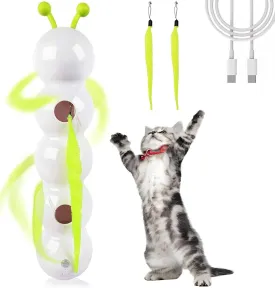 Whirley Cat Toy, Smart Motion Cat Toy with Worm Design, Interactive Automatic Kitten Toy, Cat Teaser Stick with Suction Cup, Suitable for Indoor Wall, Door and Window Installation(1set)