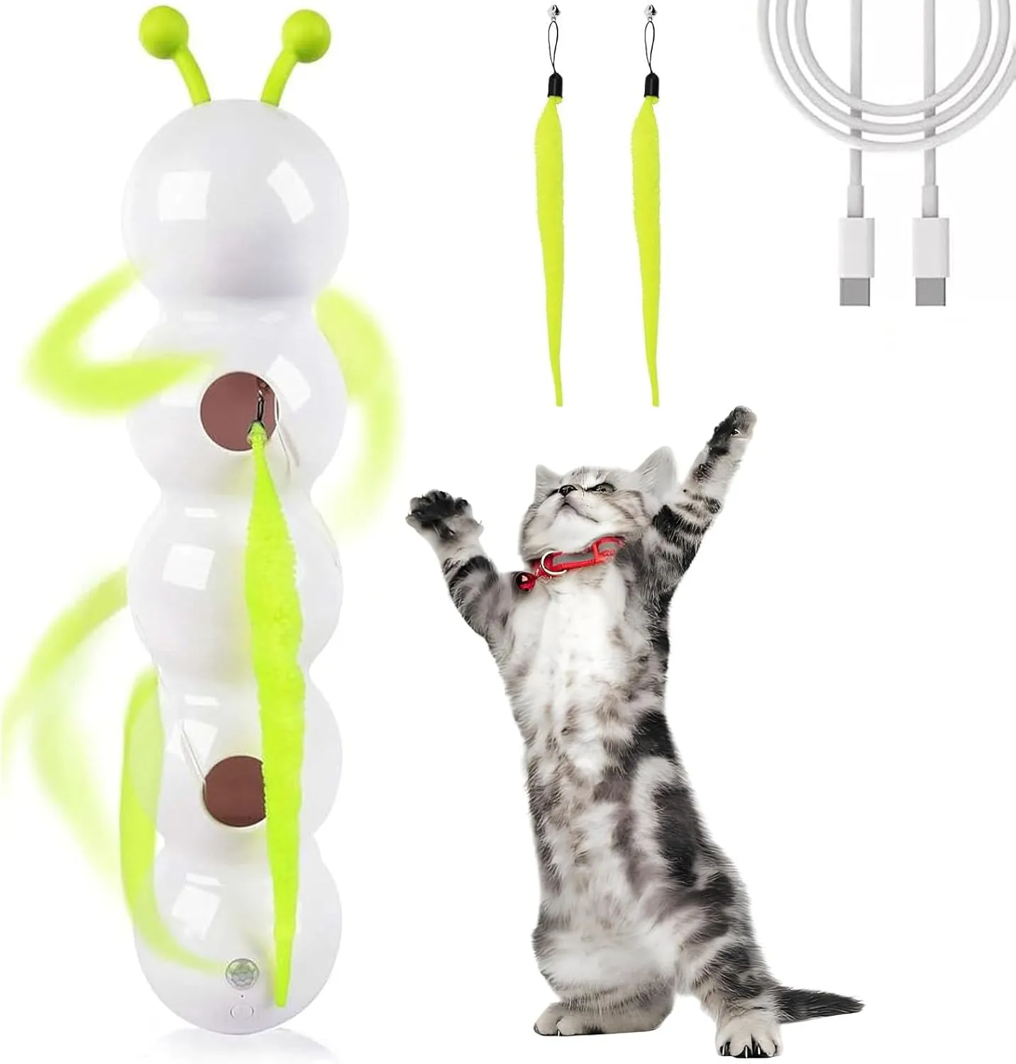 Whirley Cat Toy, Smart Motion Cat Toy with Worm Design, Interactive Automatic Kitten Toy, Cat Teaser Stick with Suction Cup, Suitable for Indoor Wall, Door and Window Installation(1set)
