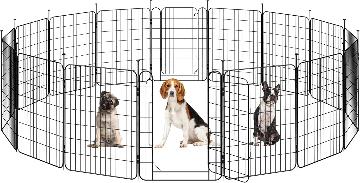 Yaheetech Dog Playpen for Puppy/Small Dogs, Foldable Pet Pen Expandable Fence with Door for Indoor/Outdoor Use, 32 inch 16 Panels
