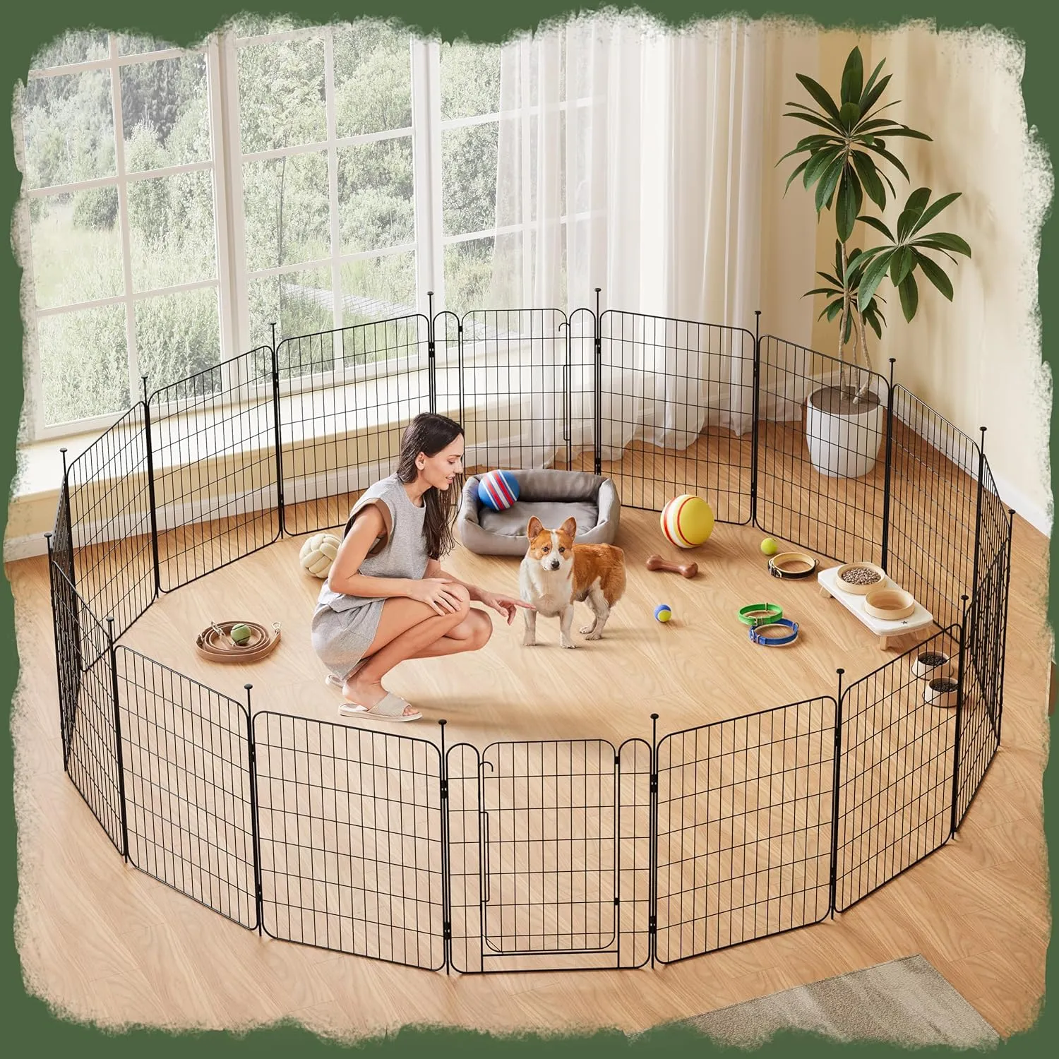Yaheetech Dog Playpen for Puppy/Small Dogs, Foldable Pet Pen Expandable Fence with Door for Indoor/Outdoor Use, 32 inch 16 Panels